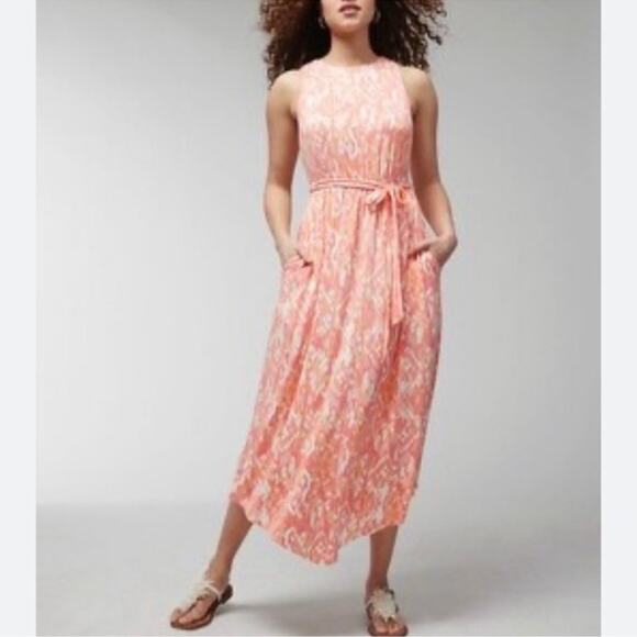 Soma Weekend Women's Ikat Soft Jersey Knit Midi Dress Large Orange Belted - Picture 1 of 13